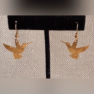 Wild Bryde Hummingbird Earrings Wire 14K Gold Plate Vintage
